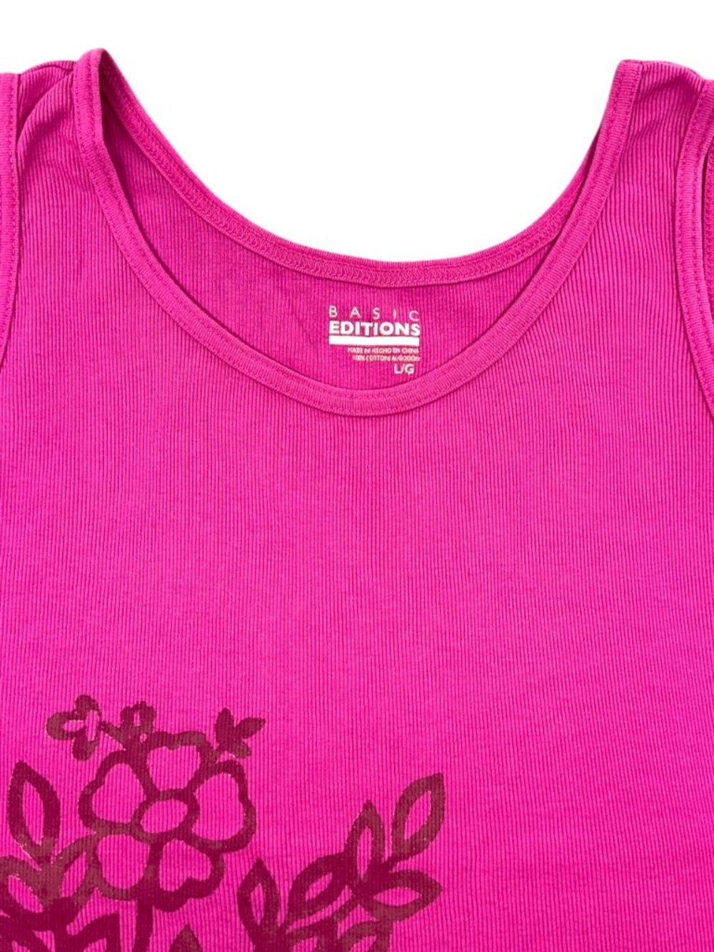 Basic Editions Hot Pink Ribbed Graphic Tank Top - Picture 4 of 7